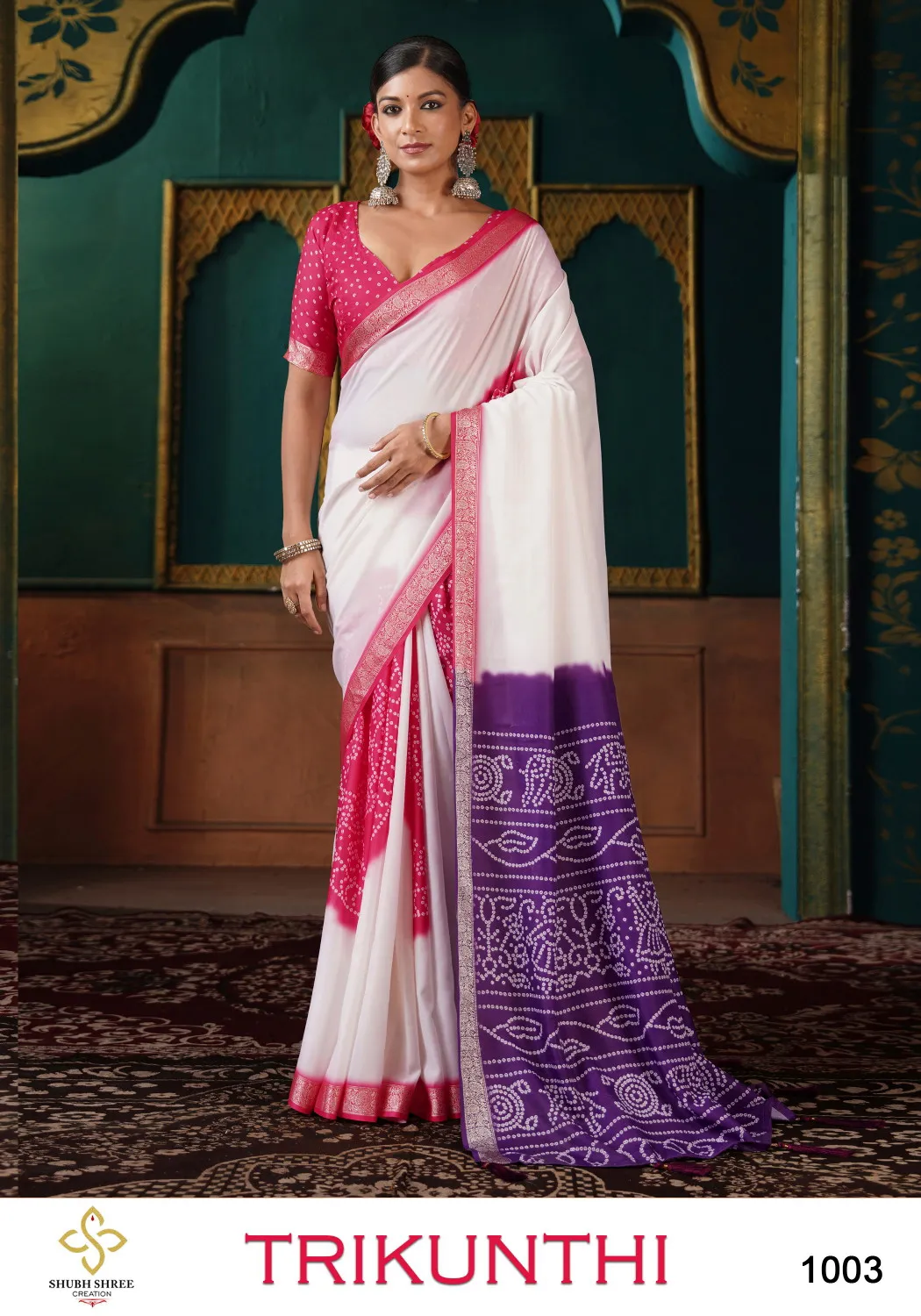 Shubh Shree Trikunthi Stylish Russian Crepe Saree Collection - Image 4