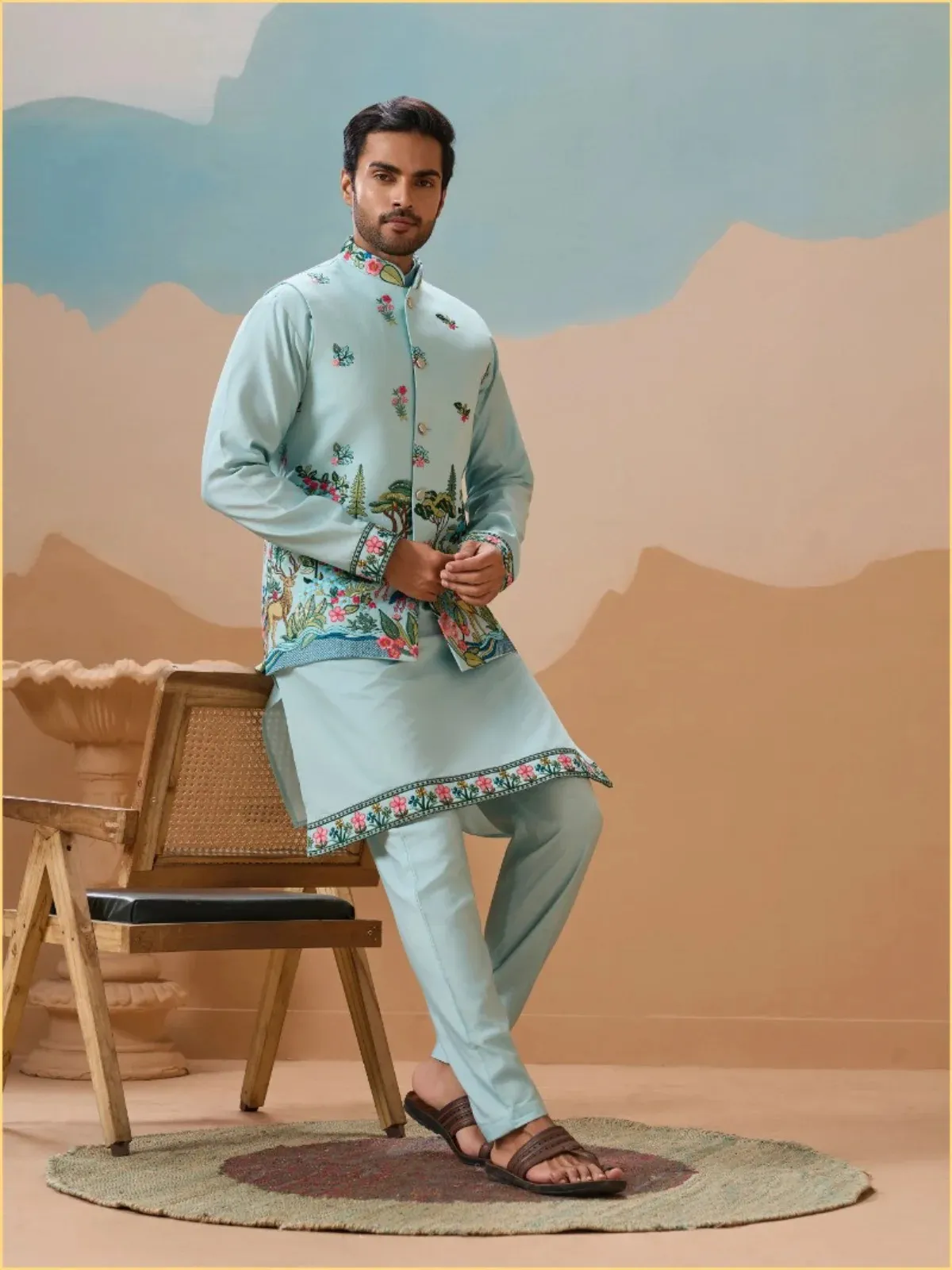 Shubhvastra Vantara Viscose Silk Threadwork Kurta Bottom Koti Collection - Image 11