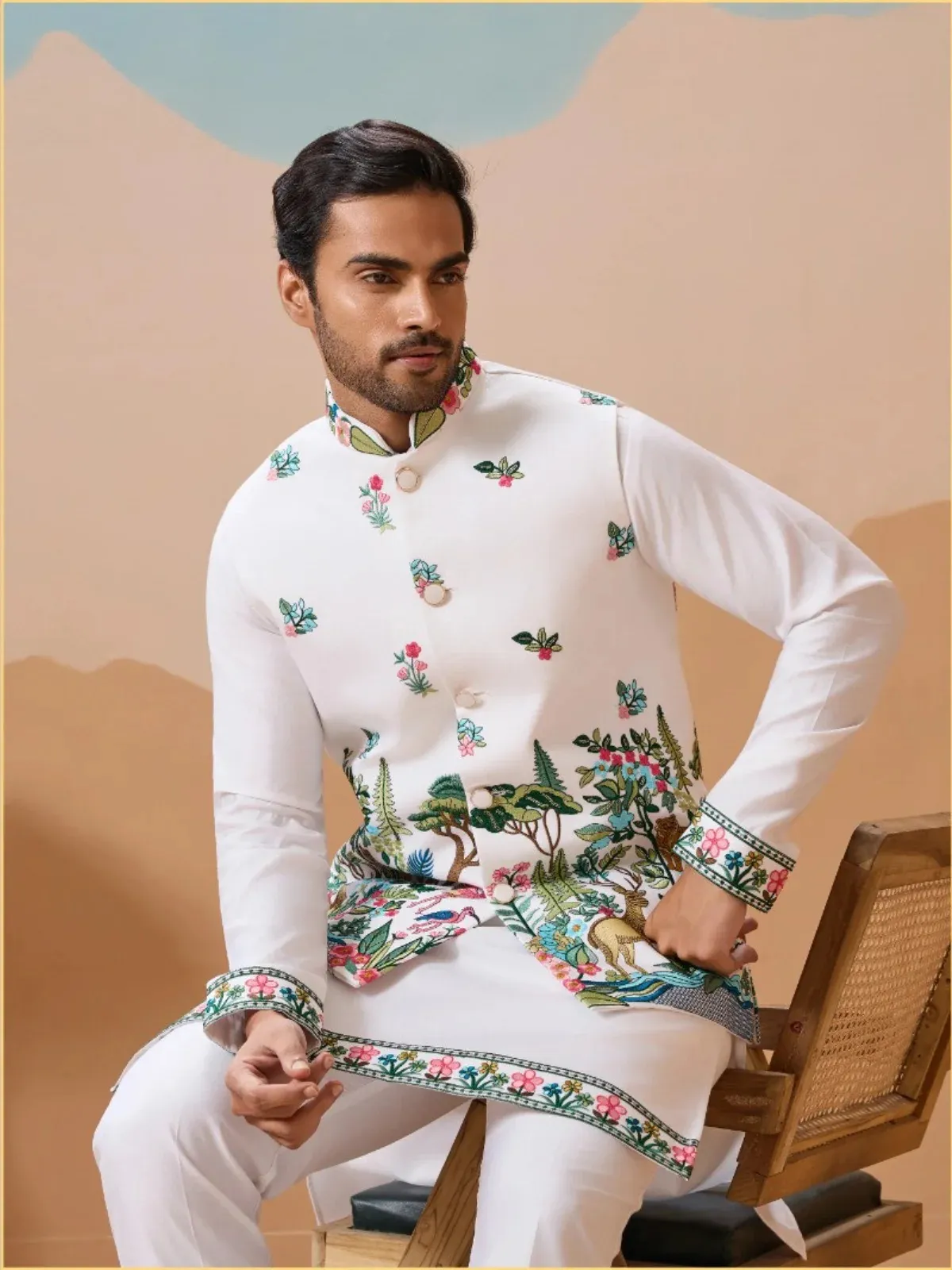 Shubhvastra Vantara Viscose Silk Threadwork Kurta Bottom Koti Collection - Image 12