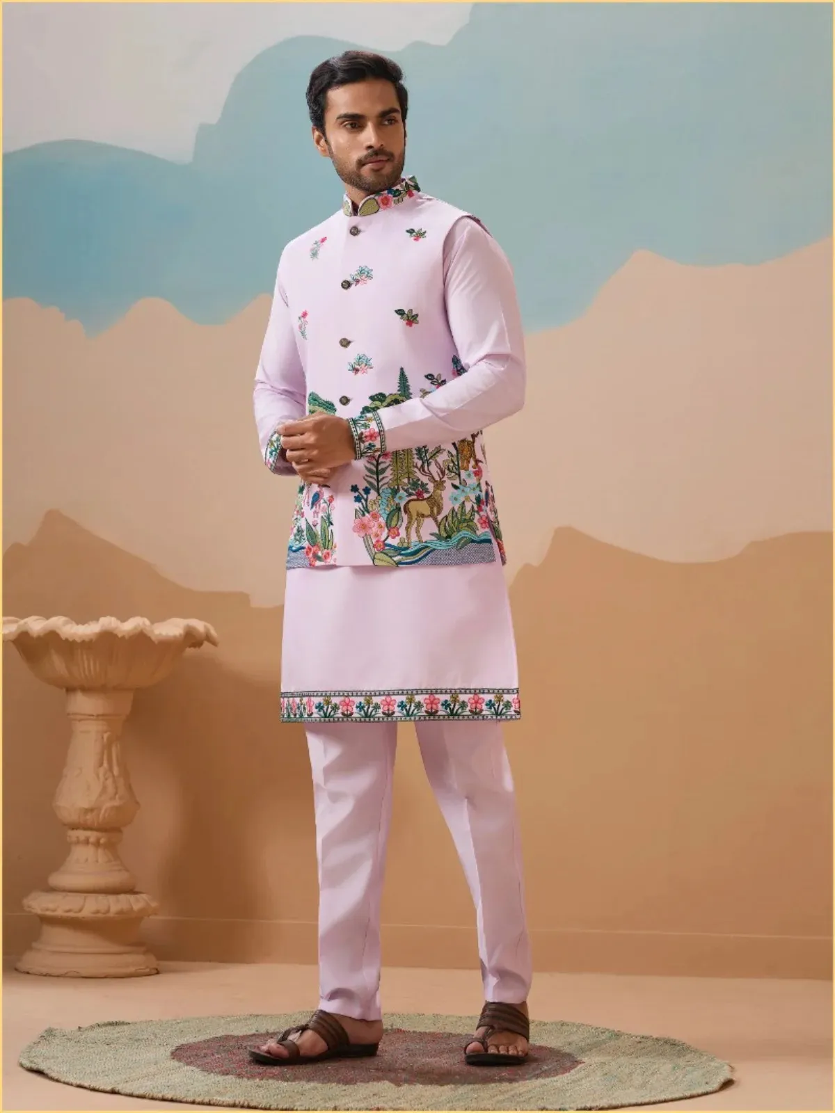 Shubhvastra Vantara Viscose Silk Threadwork Kurta Bottom Koti Collection - Image 14