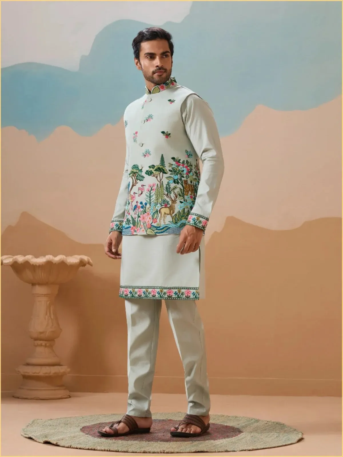Shubhvastra Vantara Viscose Silk Threadwork Kurta Bottom Koti Collection - Image 2
