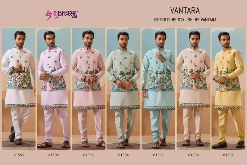 Shubhvastra Vantara Viscose Silk Threadwork Kurta Bottom Koti Collection - Image 4