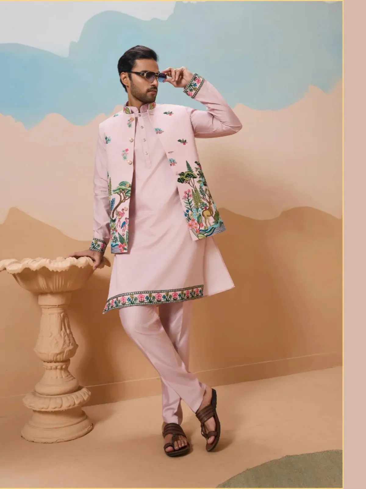 Shubhvastra Vantara Viscose Silk Threadwork Kurta Bottom Koti Collection - Image 5