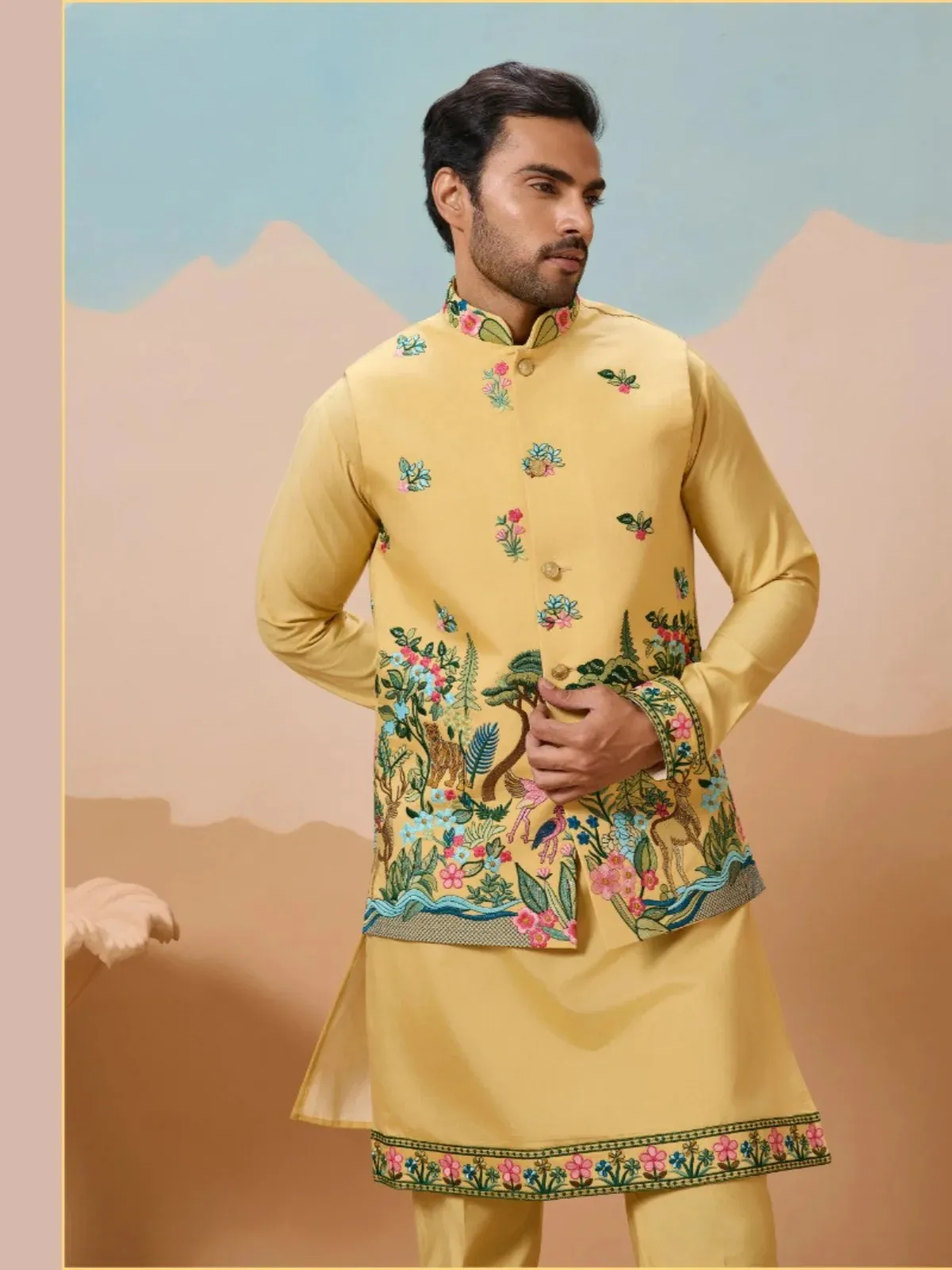 Shubhvastra Vantara Viscose Silk Threadwork Kurta Bottom Koti Collection - Image 6