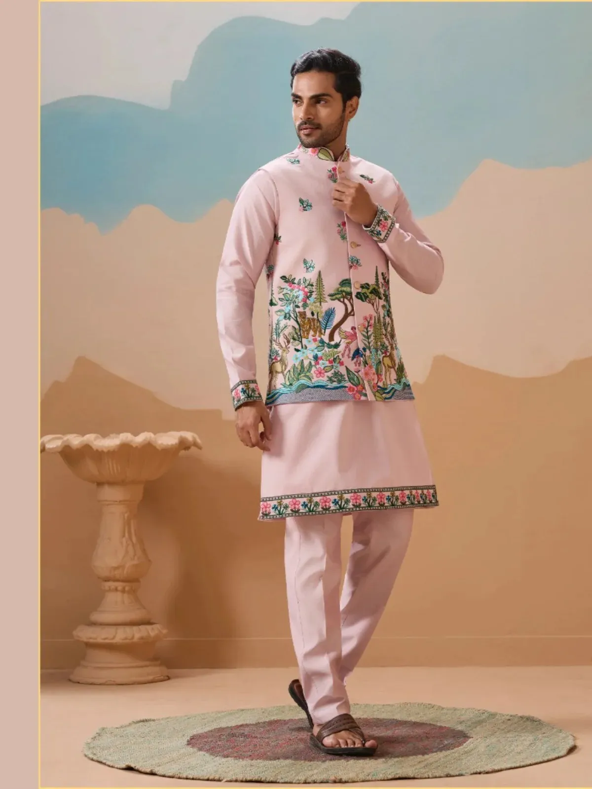 Shubhvastra Vantara Viscose Silk Threadwork Kurta Bottom Koti Collection - Image 7