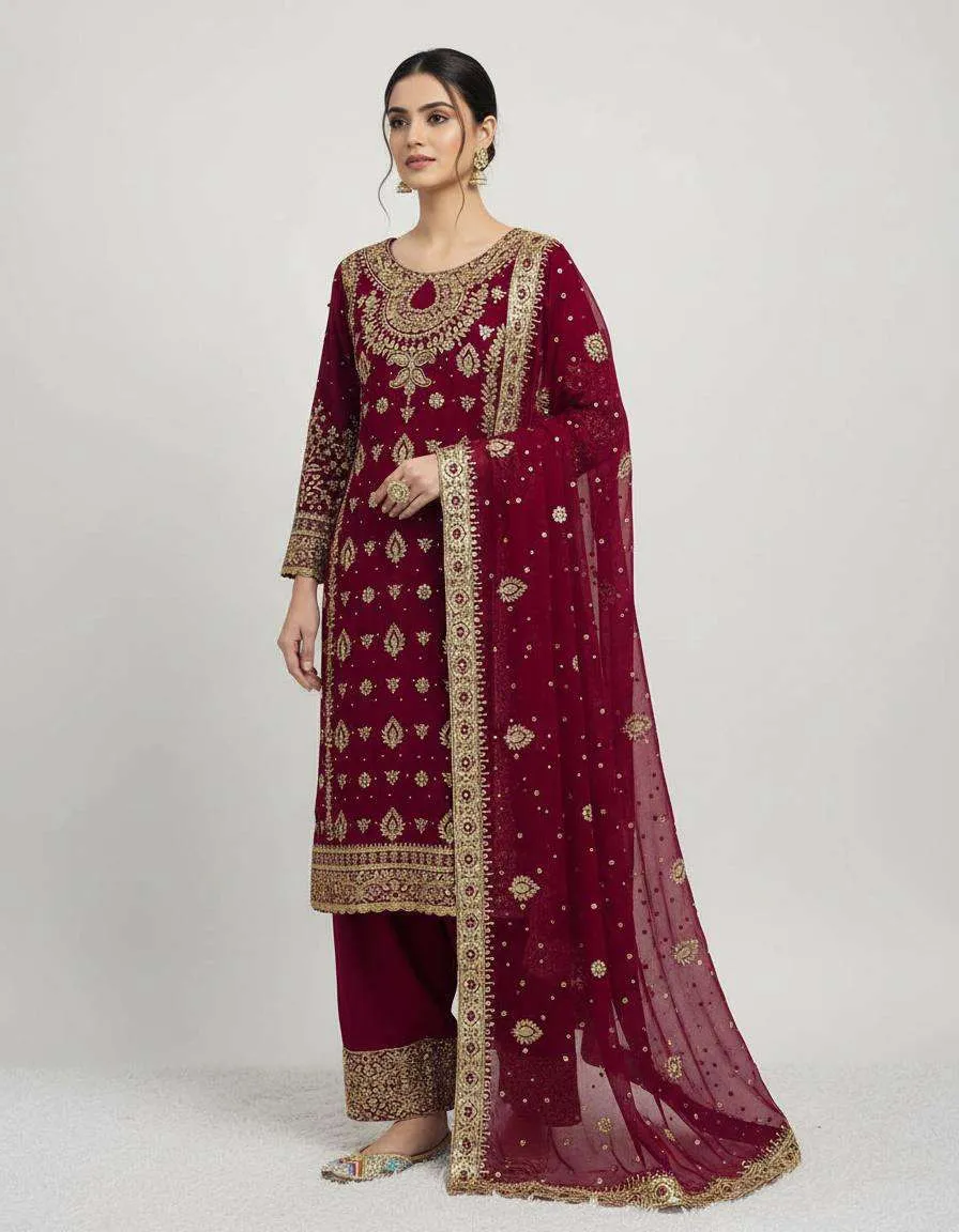 SRK 5214 Georgette Heavy Embroidered Designer Wedding Wear Suit - Image 6