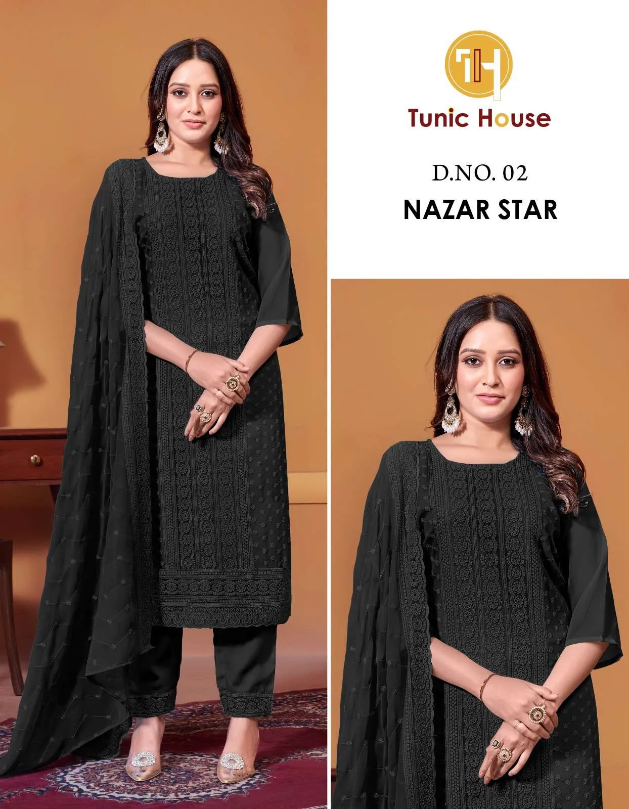 Tunic House Nazar Star Georgette Chikankari Kurti with Bottom & Dupatta Set - Image 4