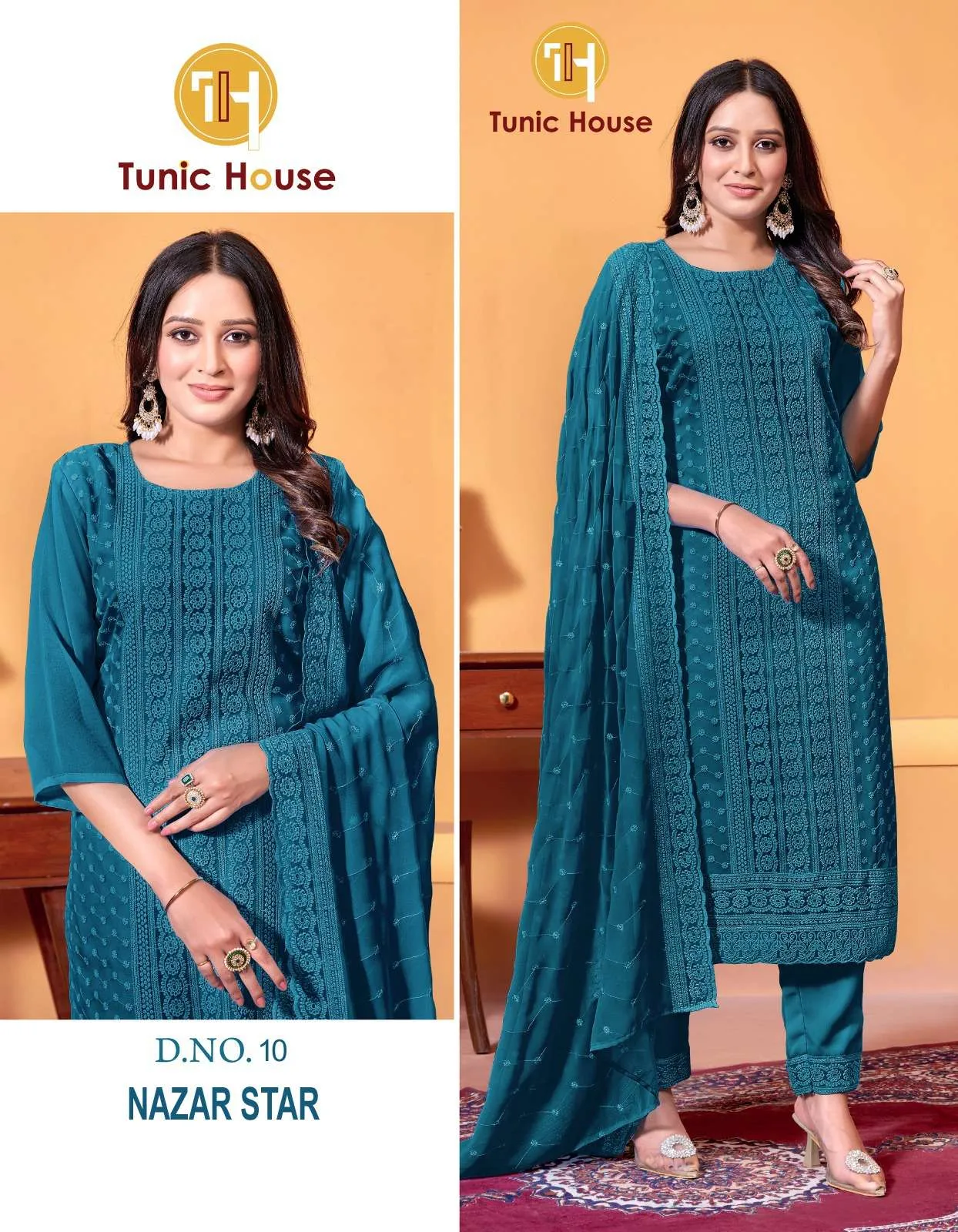 Tunic House Nazar Star Georgette Chikankari Kurti with Bottom & Dupatta Set - Image 5