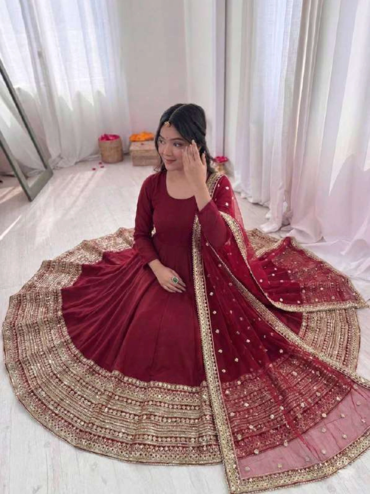 ZSR 3154 Silk Fancy Designer Anarkali Style Gown with Bottom & Dupatta - Image 5